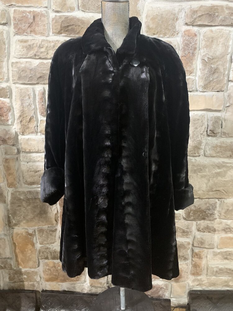 Neiman Marcus Black Semi Sheared Mink Swing Coat, Size XL