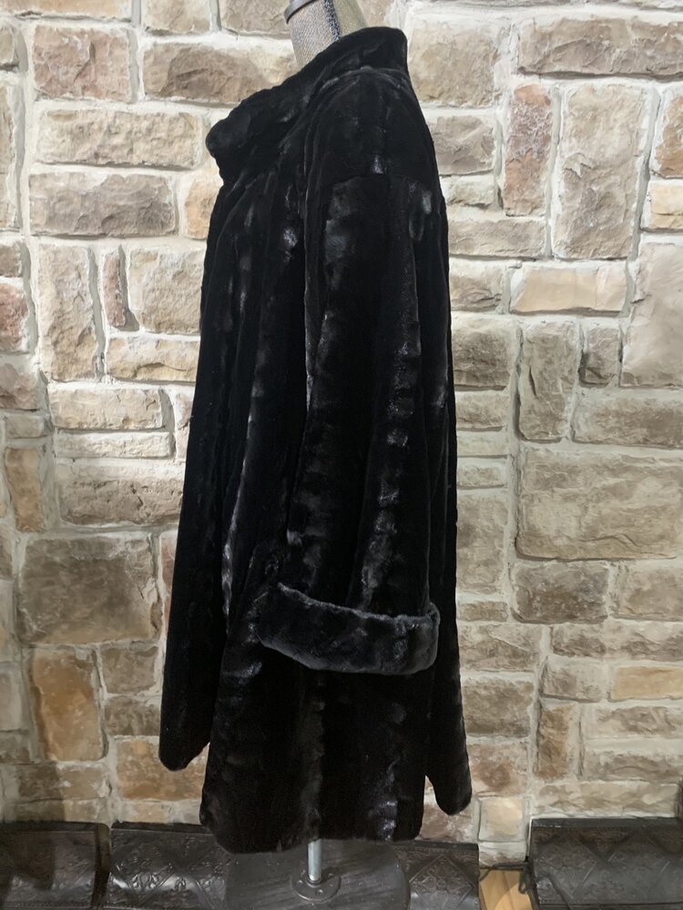 Neiman Marcus Black Semi Sheared Mink Swing Coat, Size XL