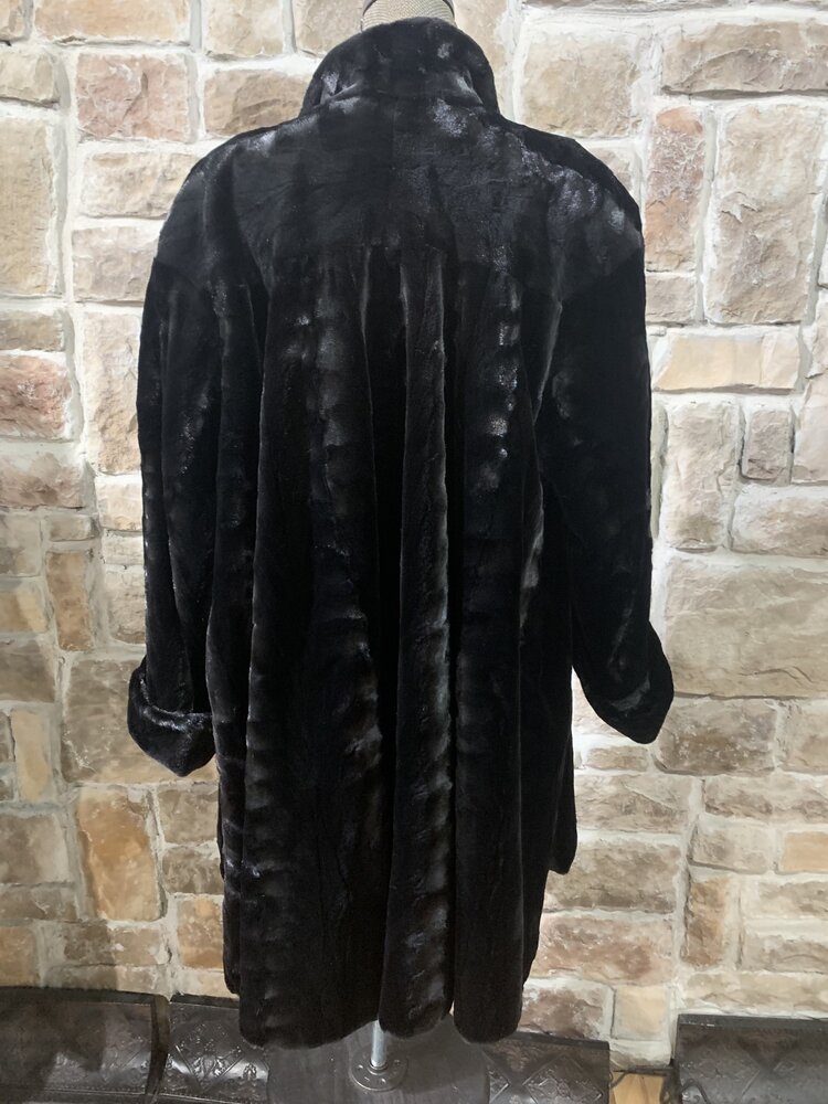 Neiman Marcus Black Semi Sheared Mink Swing Coat, Size XL