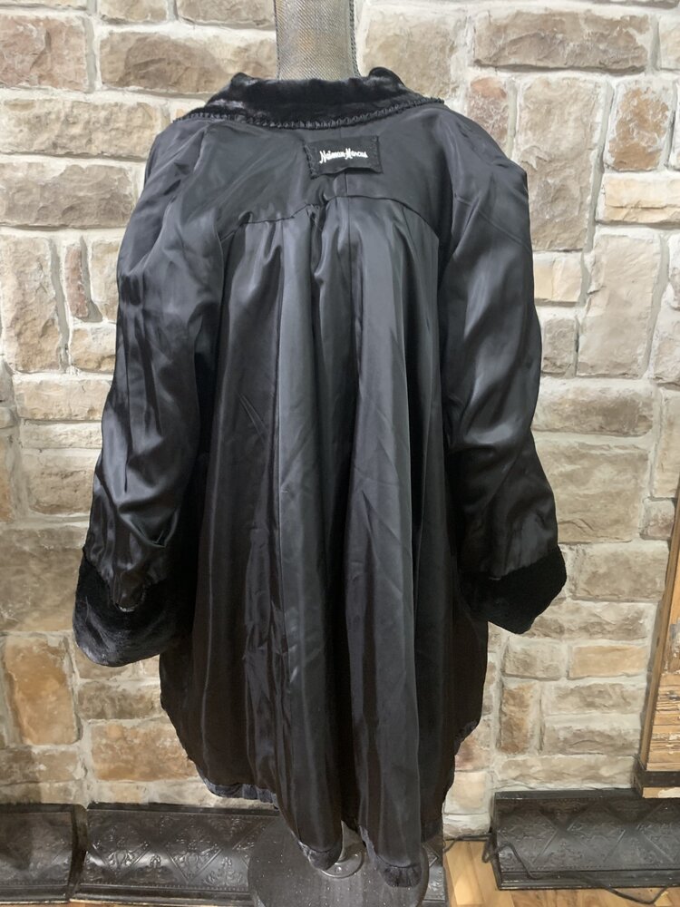 Neiman Marcus Black Semi Sheared Mink Swing Coat, Size XL