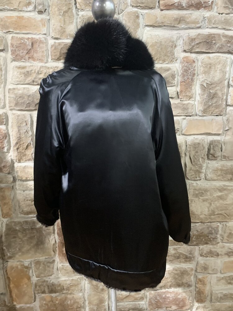 Made in Greece Black Mink Sections Stroller with Fox Lapel Collar, Size L