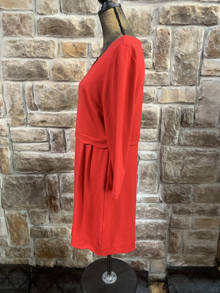 Tahari Red Jersey Long Sleeve Dress, Size 14
