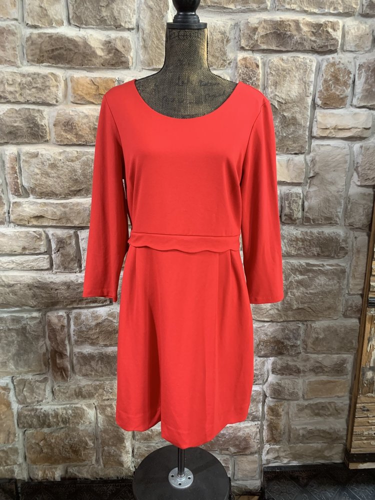 Tahari Red Jersey Long Sleeve Dress, Size 14
