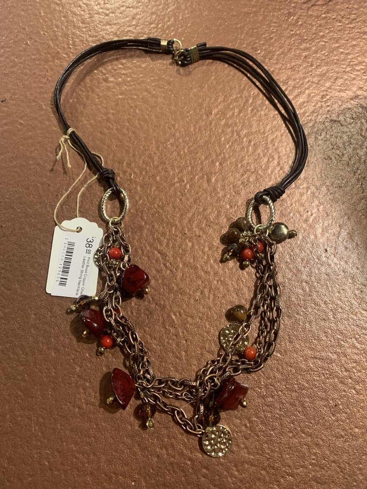 Red Bead Copper Chain Leather String Necklace