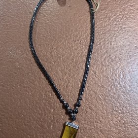 Tiger Eye Boot Pendant with Black Metal Chain