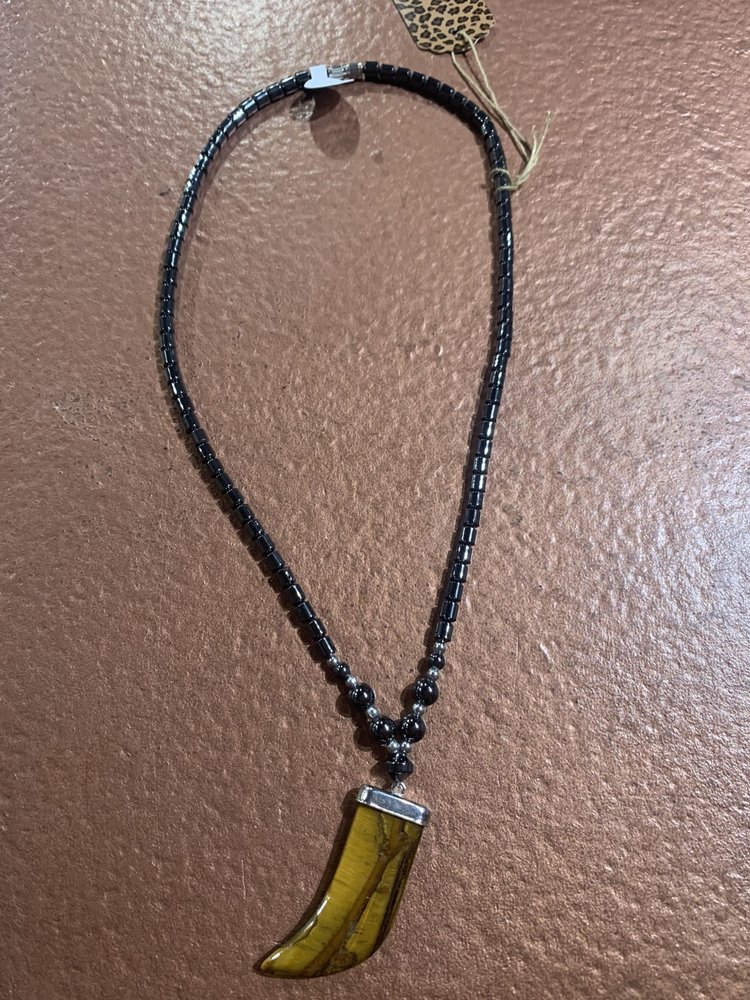 Tiger Eye Boot Pendant with Black Metal Chain