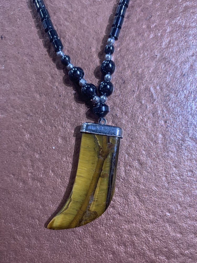 Tiger Eye Boot Pendant with Black Metal Chain
