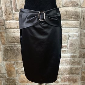 Bebe Satin Tuxedo Skirt with Rhinestone at Waist, Size 10