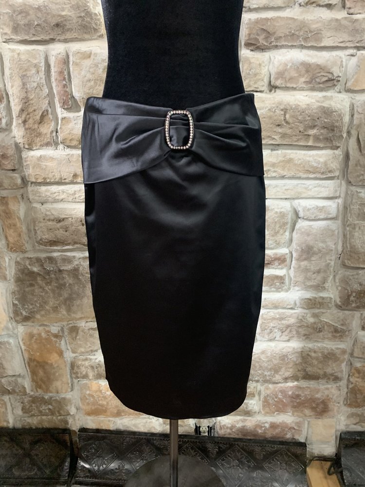 Bebe Satin Tuxedo Skirt with Rhinestone at Waist, Size 10