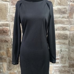 Guess Black Long Sleeve Dress with Silver Studs and Side Zippers, Size M