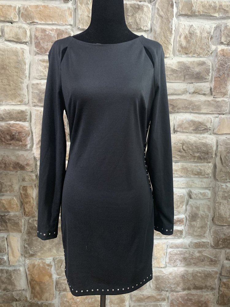 Guess Black Long Sleeve Dress with Silver Studs and Side Zippers, Size M