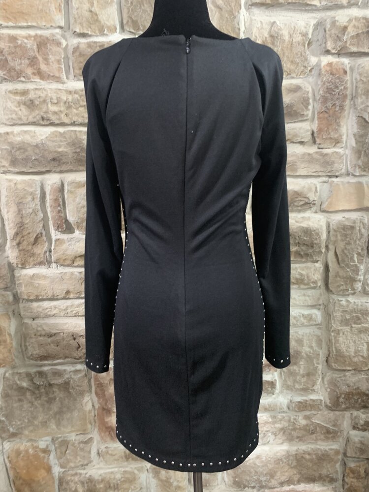Guess Black Long Sleeve Dress with Silver Studs and Side Zippers, Size M