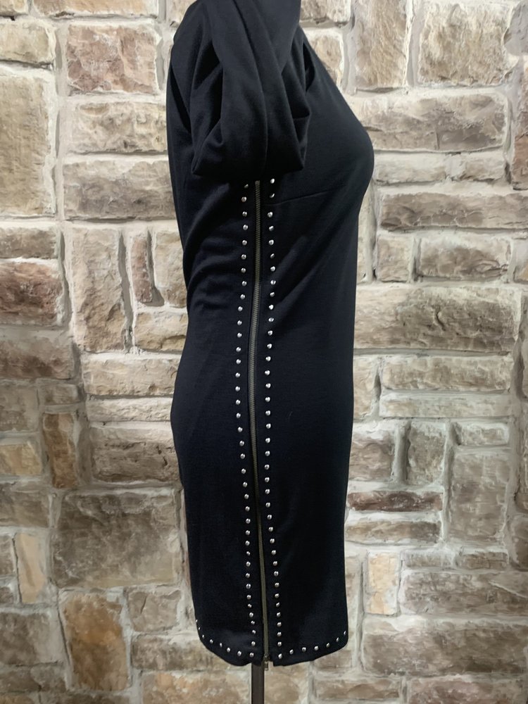 Guess Black Long Sleeve Dress with Silver Studs and Side Zippers, Size M
