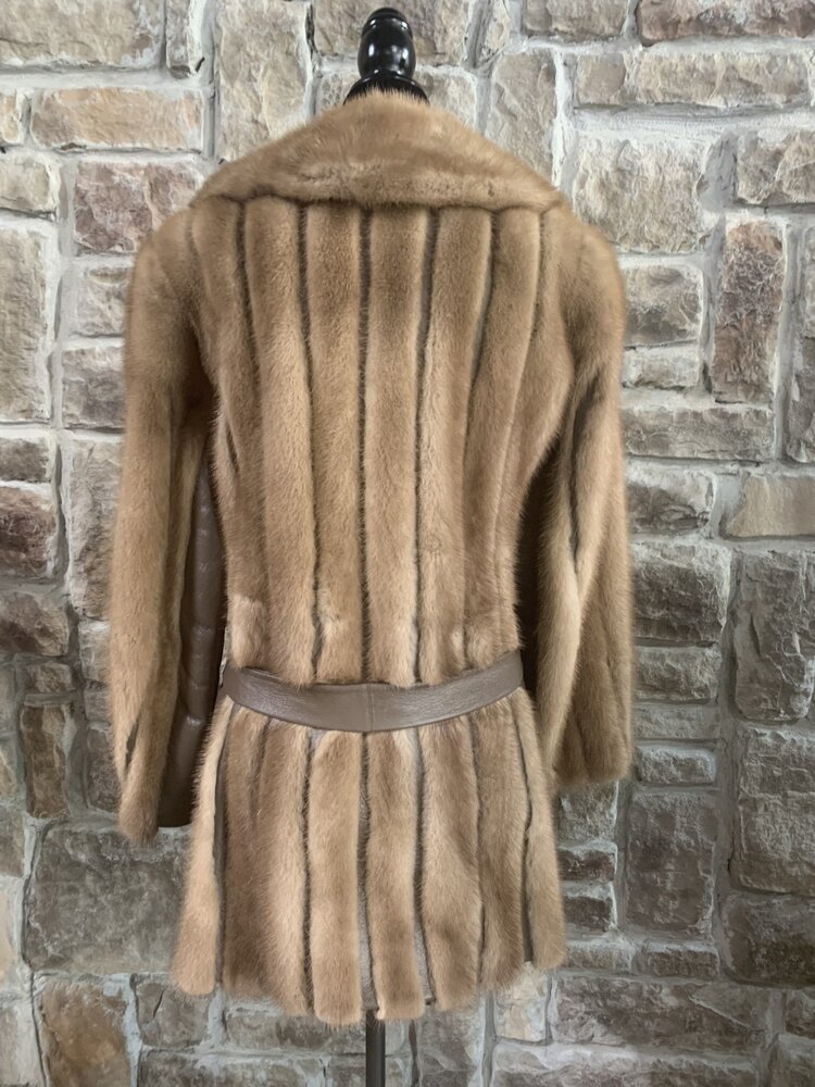 Ranch Mink with Leather Coat With Belt, Size M