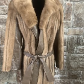 Ranch Mink with Leather Coat With Belt, Size M