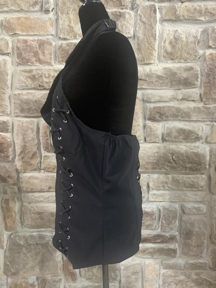 Lydia USA Black Lace-Up Halter Top