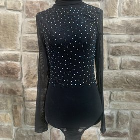 Hearts Rob Black Mesh Bodysuit with Rhinestones, Size L