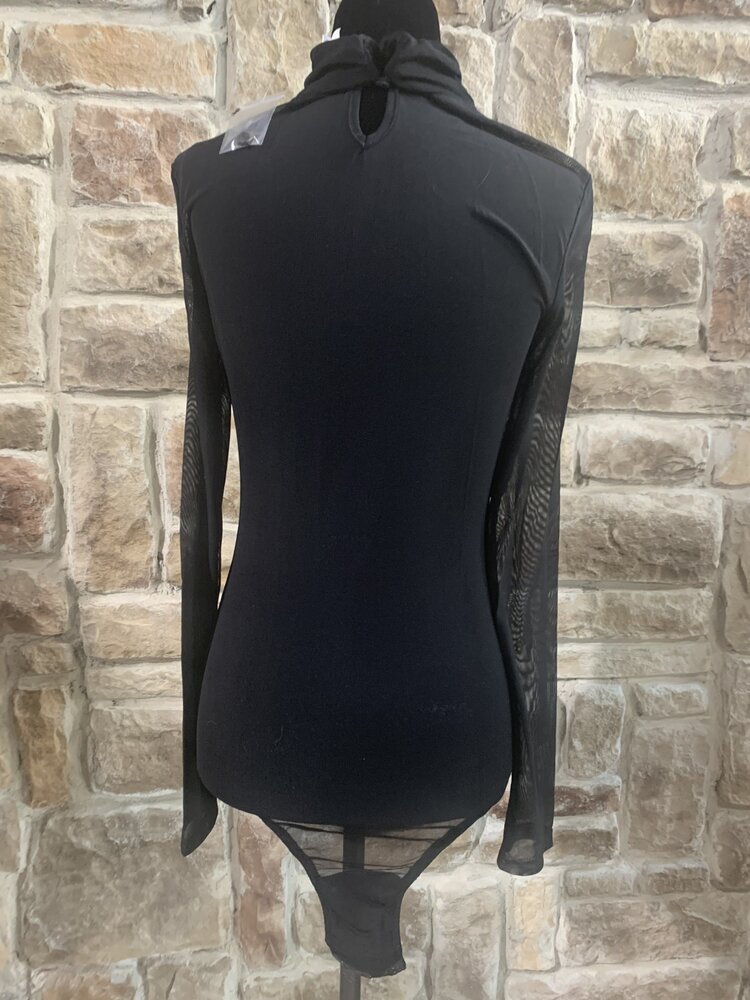 Hearts Rob Black Mesh Bodysuit with Rhinestones, Size L