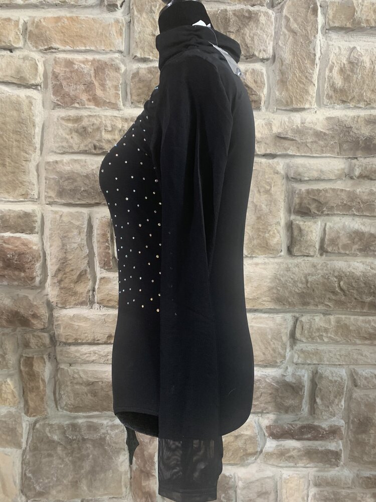 Hearts Rob Black Mesh Bodysuit with Rhinestones, Size L