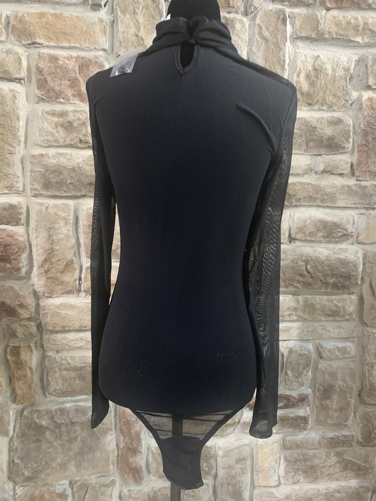 Hearts Rob Black Mesh Bodysuit with Rhinestones, Size S