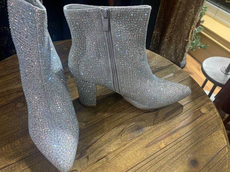 Forever Silver Diamond Skies Rhinestone Bootie with Chunky Heel