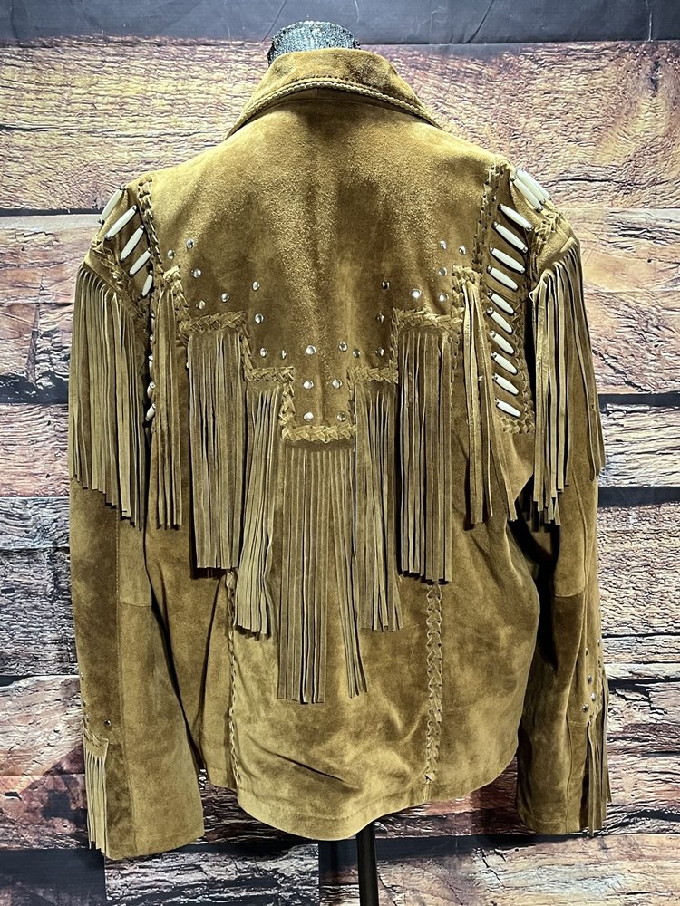 Leather Gallery Suede Leather Jacket with Fringe and Bone Beading, Women's L