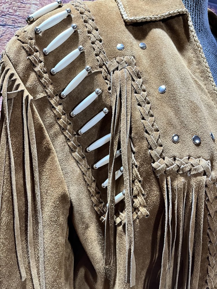 Leather Gallery Suede Leather Jacket with Fringe and Bone Beading, Women's L