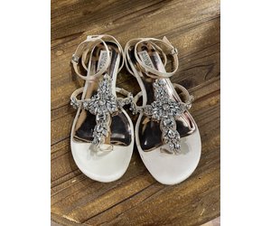 Ivory Jeweled T Strap Sandals Size 8.5 Elements Unleashed