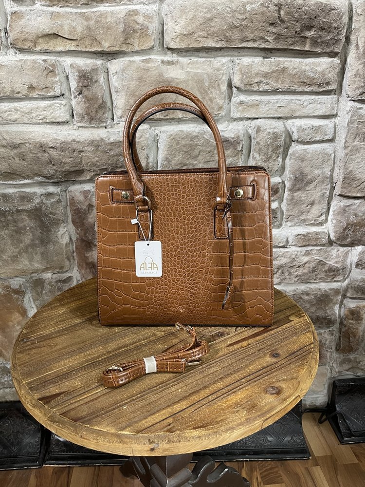 Alfa Bags Brown Alligator Pattern Bag with Shoulder Strap