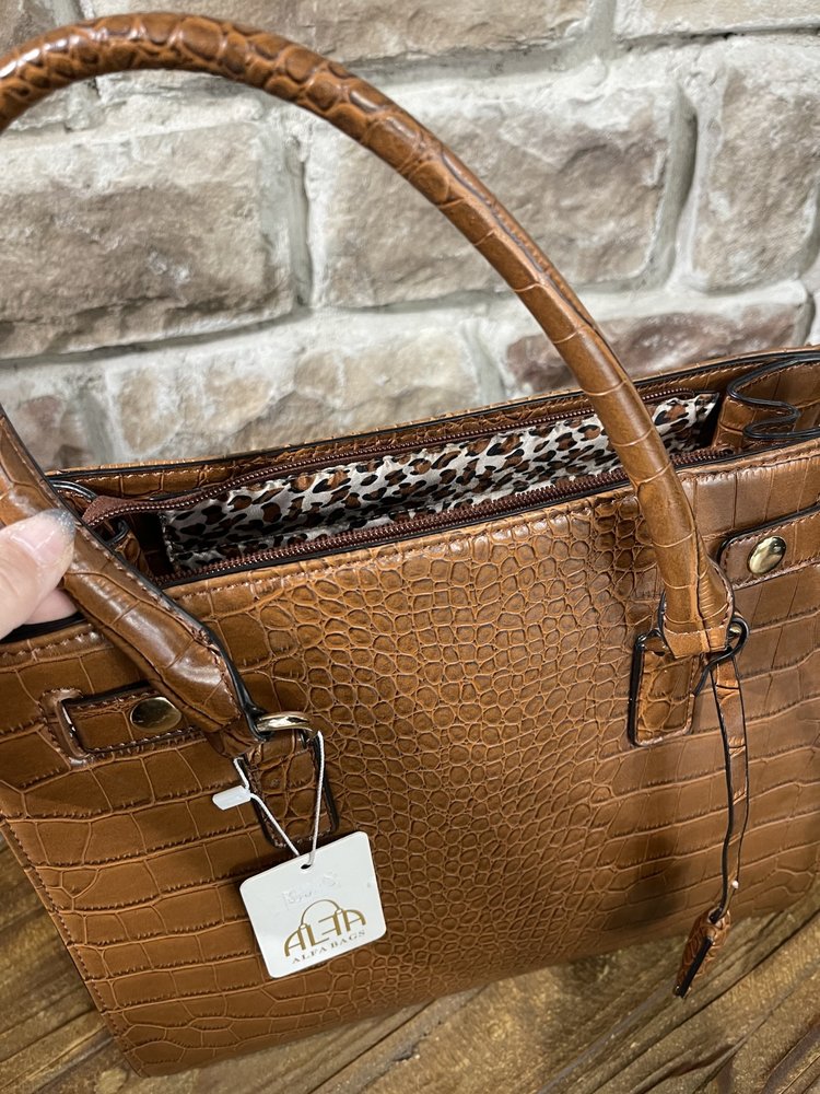 Alfa Bags Brown Alligator Pattern Bag with Shoulder Strap