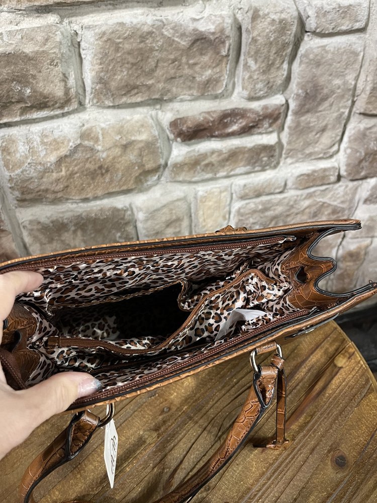 Alfa Bags Brown Alligator Pattern Bag with Shoulder Strap