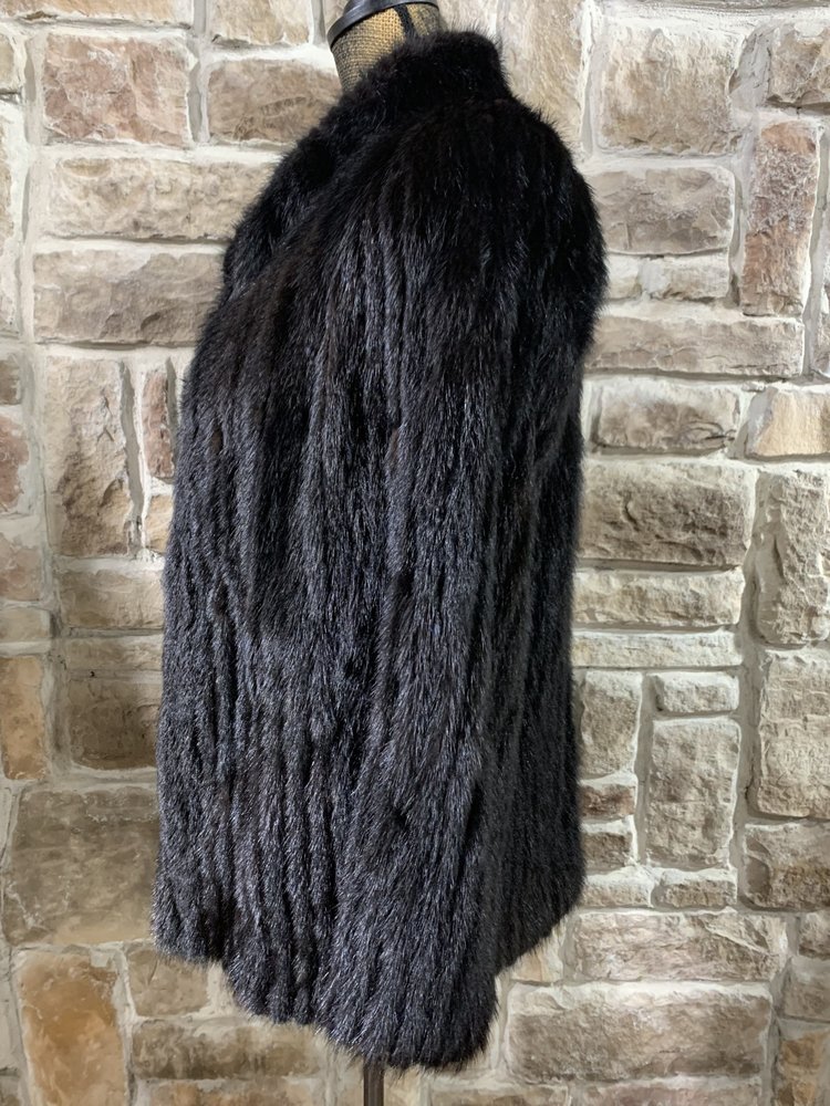Very Dark Brown Corded Mink Jacket, Size M