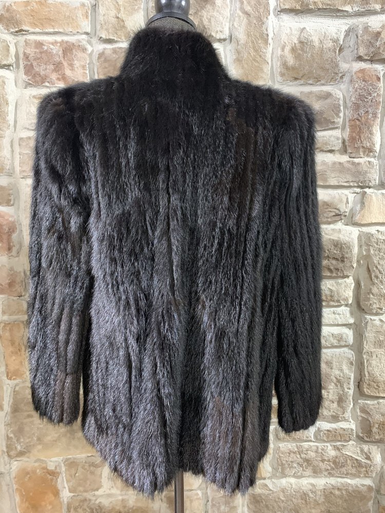Very Dark Brown Corded Mink Jacket, Size M