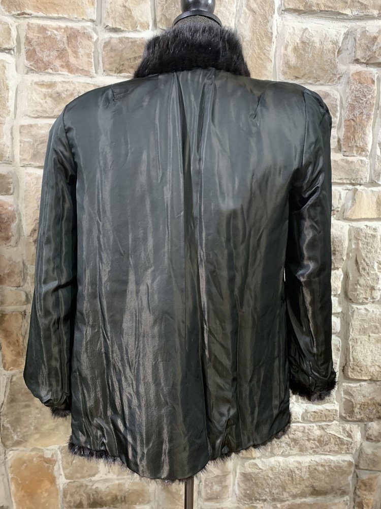 Very Dark Brown Corded Mink Jacket, Size M