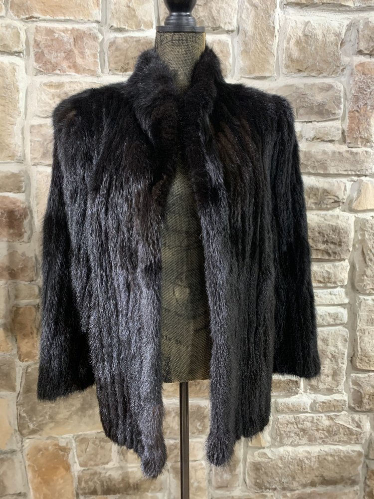Very Dark Brown Corded Mink Jacket, Size M