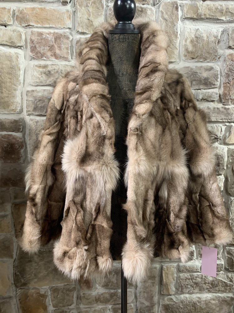 micmac Chic Tan Sectioned Rabbit Jacket, Size S