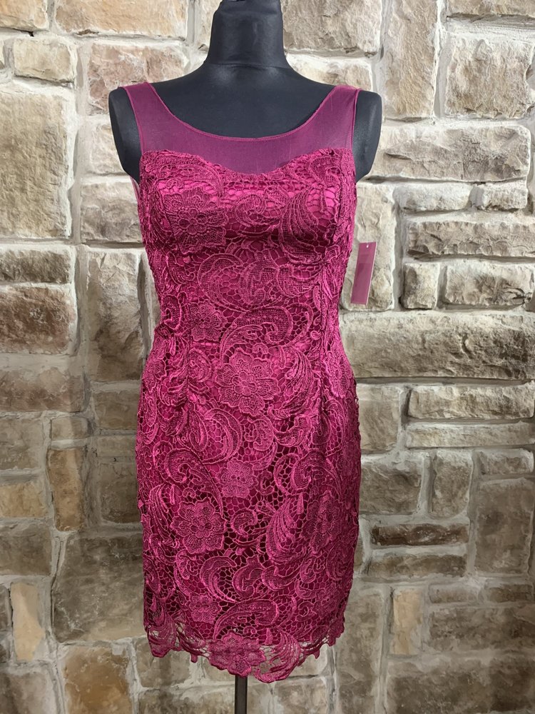 Adrianna Papell Fuschia Lace Illusion Strap Size 4