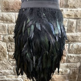 Sugar + Lips Black Skirt With Long Feathers, Size S