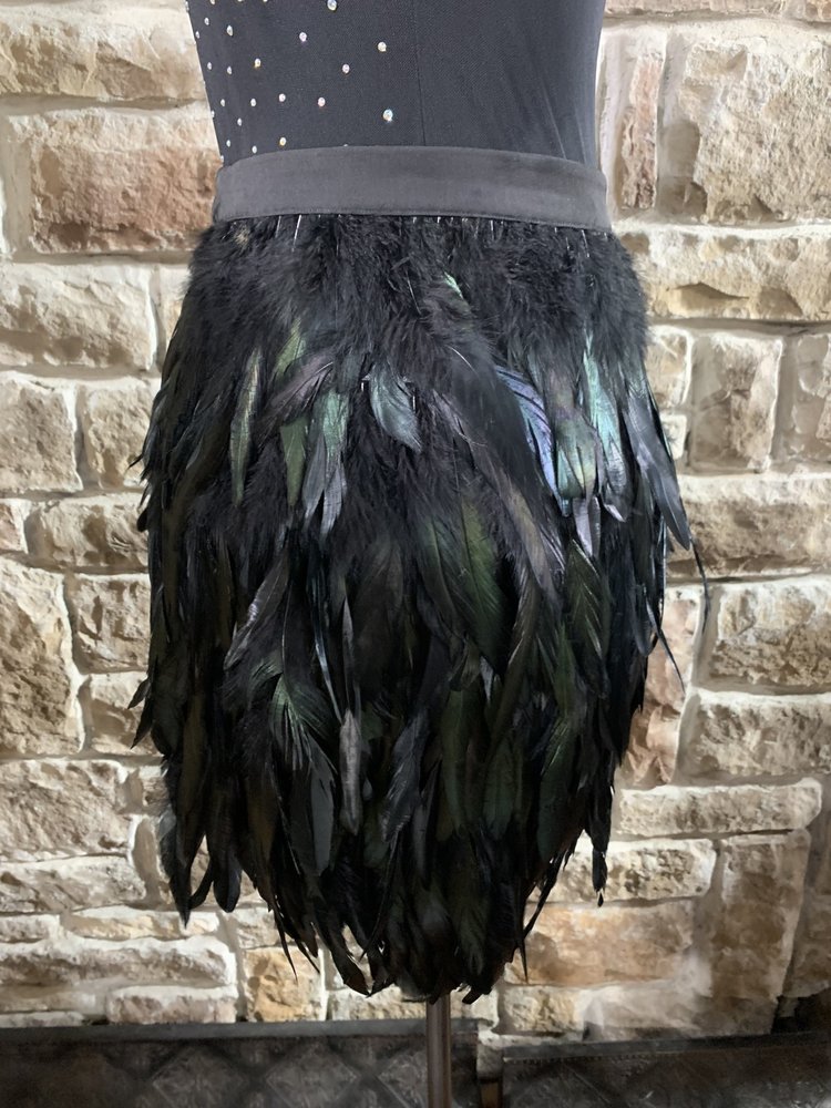 Sugar + Lips Black Skirt With Long Feathers, Size S
