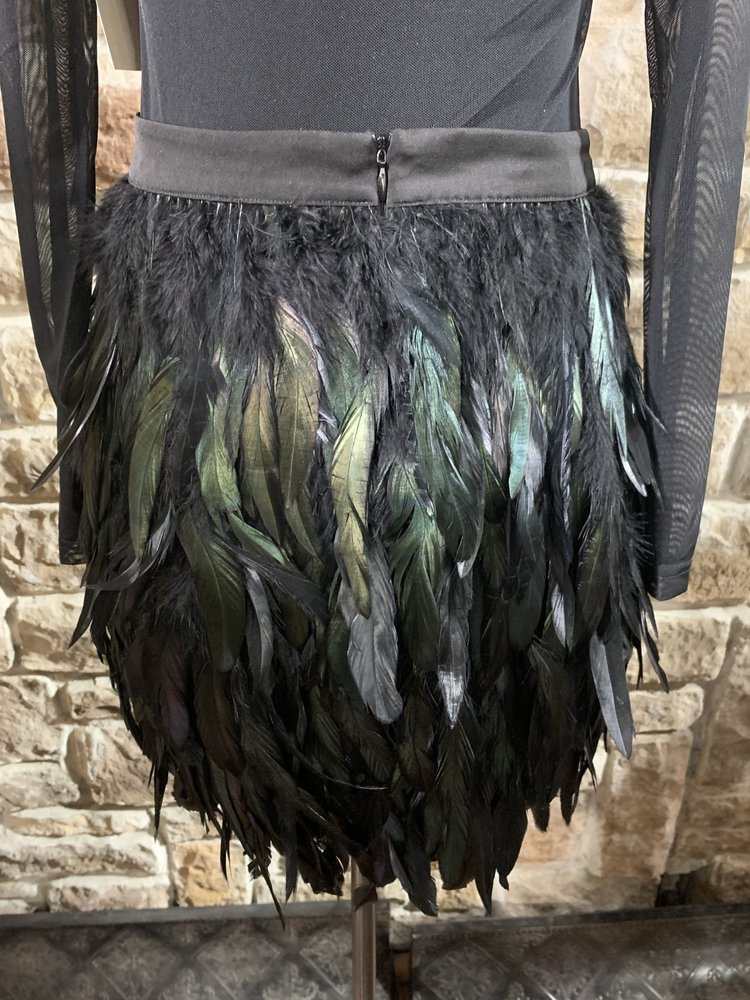 Sugar + Lips Black Skirt With Long Feathers, Size S