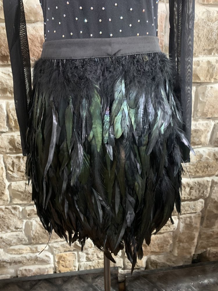 Sugar + Lips Black Skirt With Long Feathers, Size S