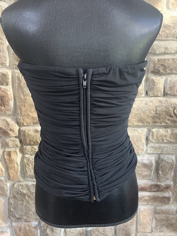 Tadashi Shoji Black Ruched Strapless Bustier, Size L