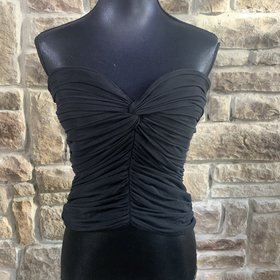 Tadashi Shoji Black Ruched Strapless Bustier, Size L