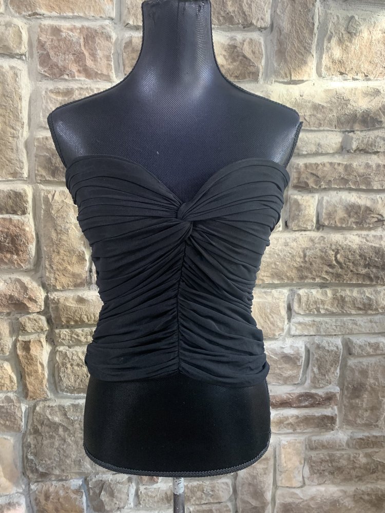 Tadashi Shoji Black Ruched Strapless Bustier, Size L