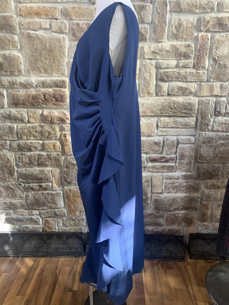 Vince Camuto Navy Side Ruffle Long Gown, Size 20W