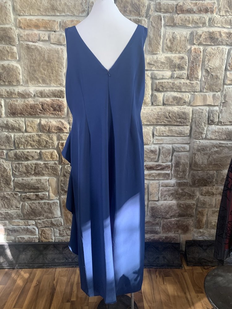 Vince Camuto Navy Side Ruffle Long Gown, Size 20W