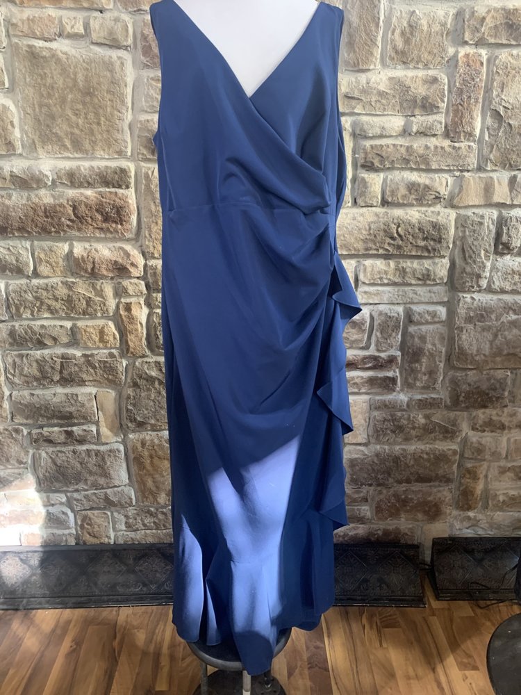 Vince Camuto Navy Side Ruffle Long Gown, Size 20W