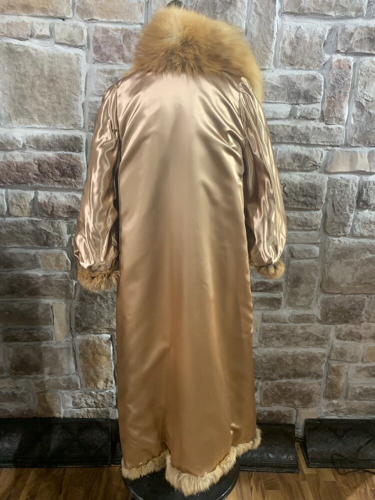 Red Fox Long Coat with Statement Shawl Collar, Size L