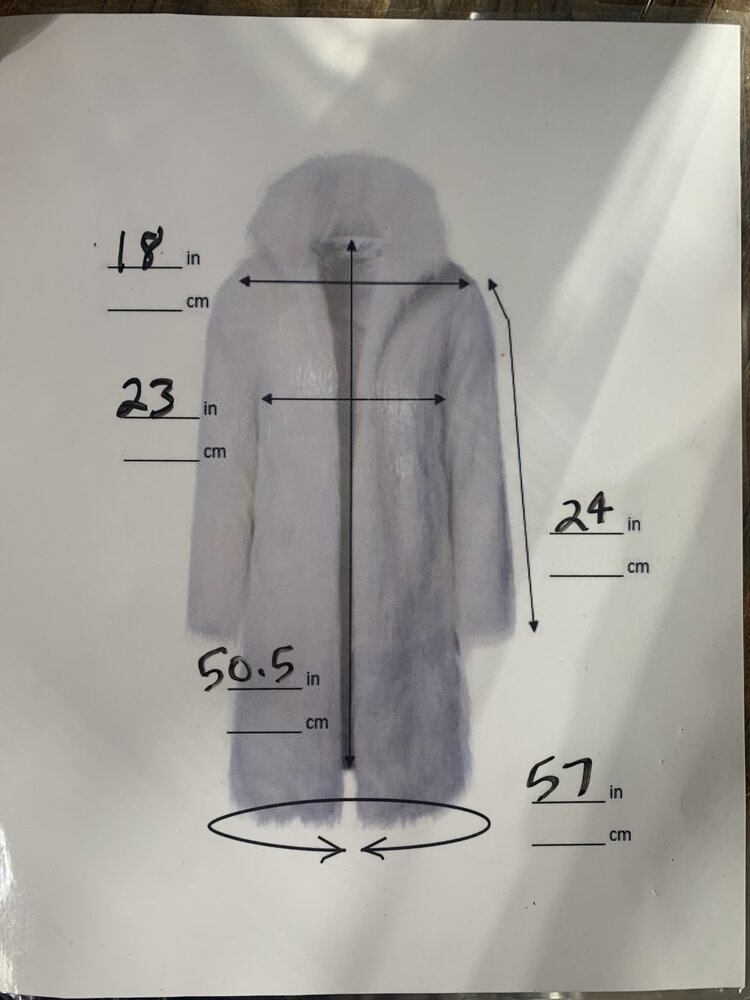 Red Fox Long Coat with Statement Shawl Collar, Size L