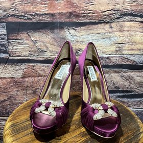 Badgley Mischka Purple Silk Stiletto Heels, Size 7